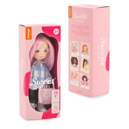 Papusa de Plus Premium Sweet Sisters, 32 cm, Billie intr-o Camasa in Carouri, Orange Toys