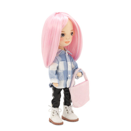 Papusa de Plus Premium Sweet Sisters, 32 cm, Billie intr-o Camasa in Carouri, 3 ani+, Orange Toys 775413