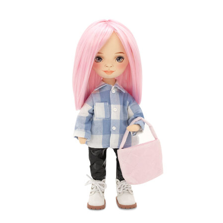 Papusa de Plus Premium Sweet Sisters, 32 cm, Billie intr-o Camasa in Carouri, 3 ani+, Orange Toys 775412