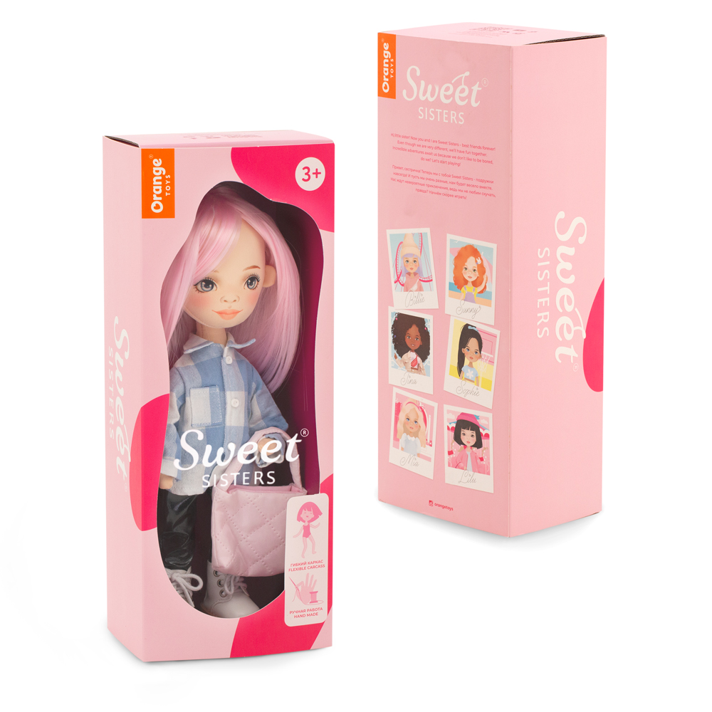 Papusa de Plus Premium Sweet Sisters, 32 cm, Billie intr-o Camasa in Carouri, 3 ani+, Orange Toys