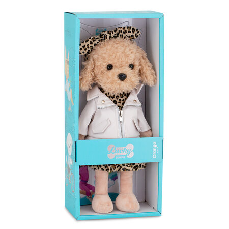 Catelusa de Plus Premium Lucky Doggy, 38 cm, Lucky Fendi in Tinuta Eleganta, 3 ani+, Orange Toys 775439