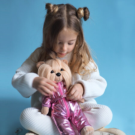 Catelusa de Plus Premium Lucky Doggy, 38 cm, Lucky yoyo in drumetie, 3 ani+, Orange Toys 775466