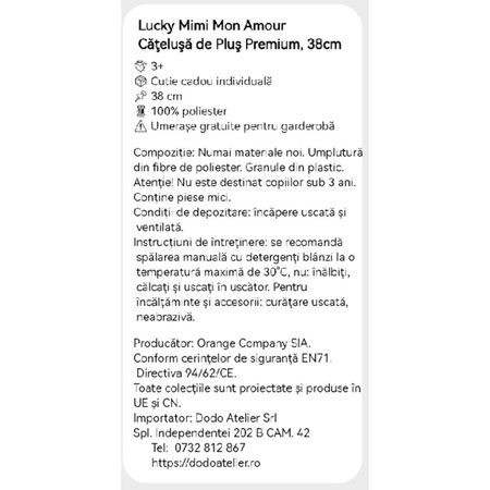 Catelusa de Plus Premium Lucky Doggy, 38 cm, Lucky Mimi mon amour, 3 ani+, Orange Toys 775483