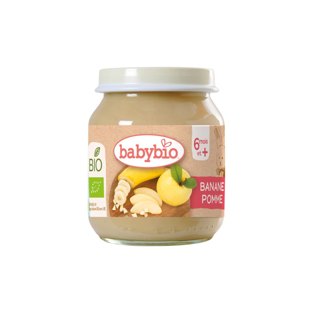 Piure Bio de mere si banane, 4 luni+, 130, BabyBio