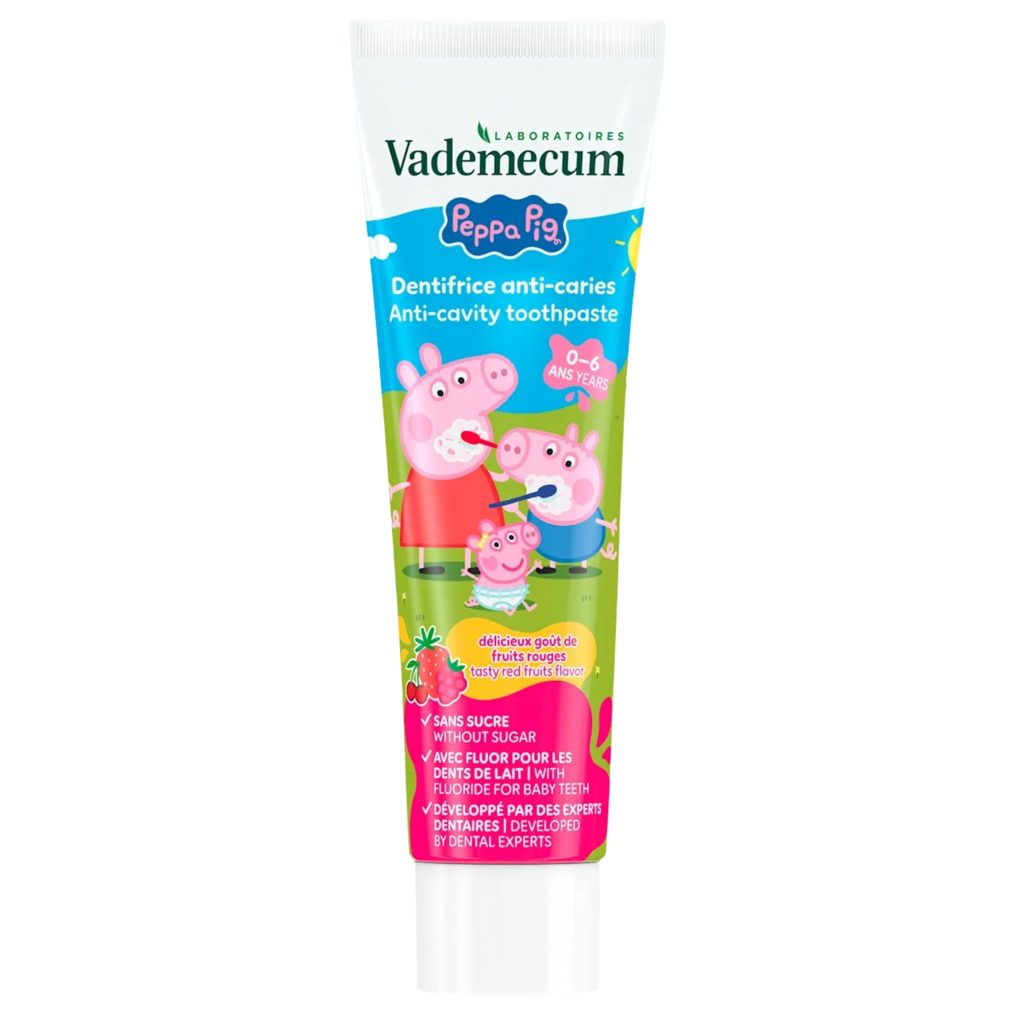 Pasta de dinti pentru copii Peppa, Fructe Rosii, 0-6 ani, 50 ml, Vademecum