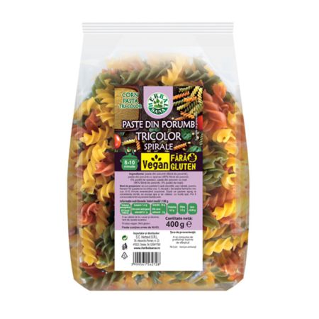 Paste din porumb tricolor spirale, 400 g, Herbal Sana