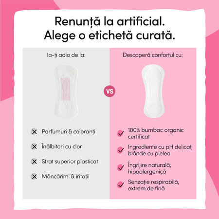 Absorbante zilnice din bumbac organic Ultra Thin, 24 buc, Enroush 777284
