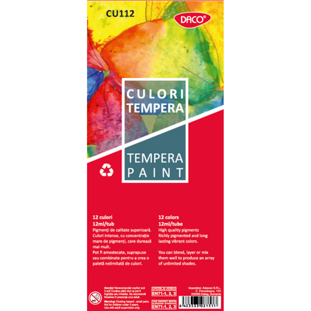 Set culori tempera, 12x12 ml, Daco 777329