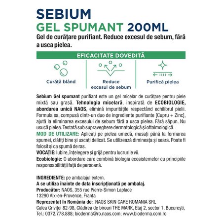 Gel spumant Sebium, 200 ml, Bioderma 777860
