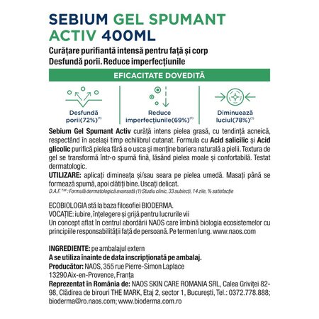 Gel spumant Activ Sebium, 400 ml, Bioderma 777870
