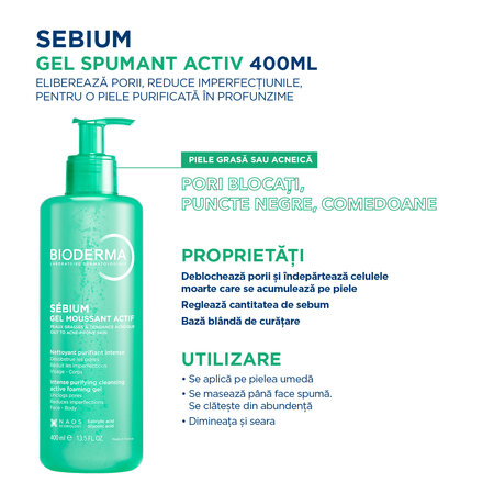 Gel spumant Activ Sebium, 400 ml, Bioderma 777864