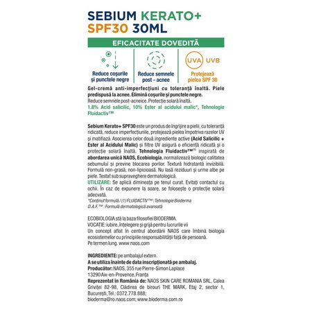 Gel crema anti-imperfectiuni SPF30 Kerato+, 30 ml, Bioderma 777900