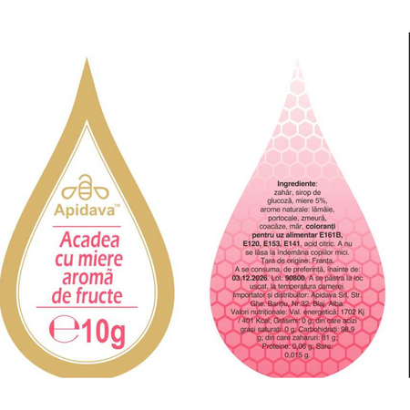 Acadea cu miere si aroma de fructe, Diverse arome, 1 bucata, 10 g, Apidava 778436