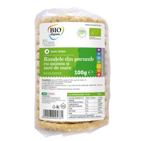 Rondele Eco din porumb cu quinoa si sare de mare, 100 g, Bio All Green