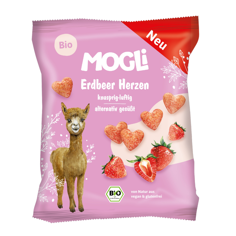 Inimioare expandate din porumb cu capsuni Eco, 30 g, Mogli