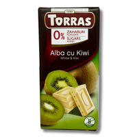 Ciocolata alba cu indulcitor si kiwi, 75 g, Torras