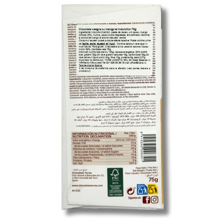 Ciocolata neagra cu mango si indulcitor, 75 g, Torras 779019