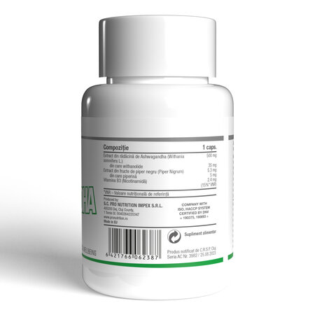 Supliment alimentar pe baza de Ashwagandha, 60 capsule, Pro Nutrition 779077