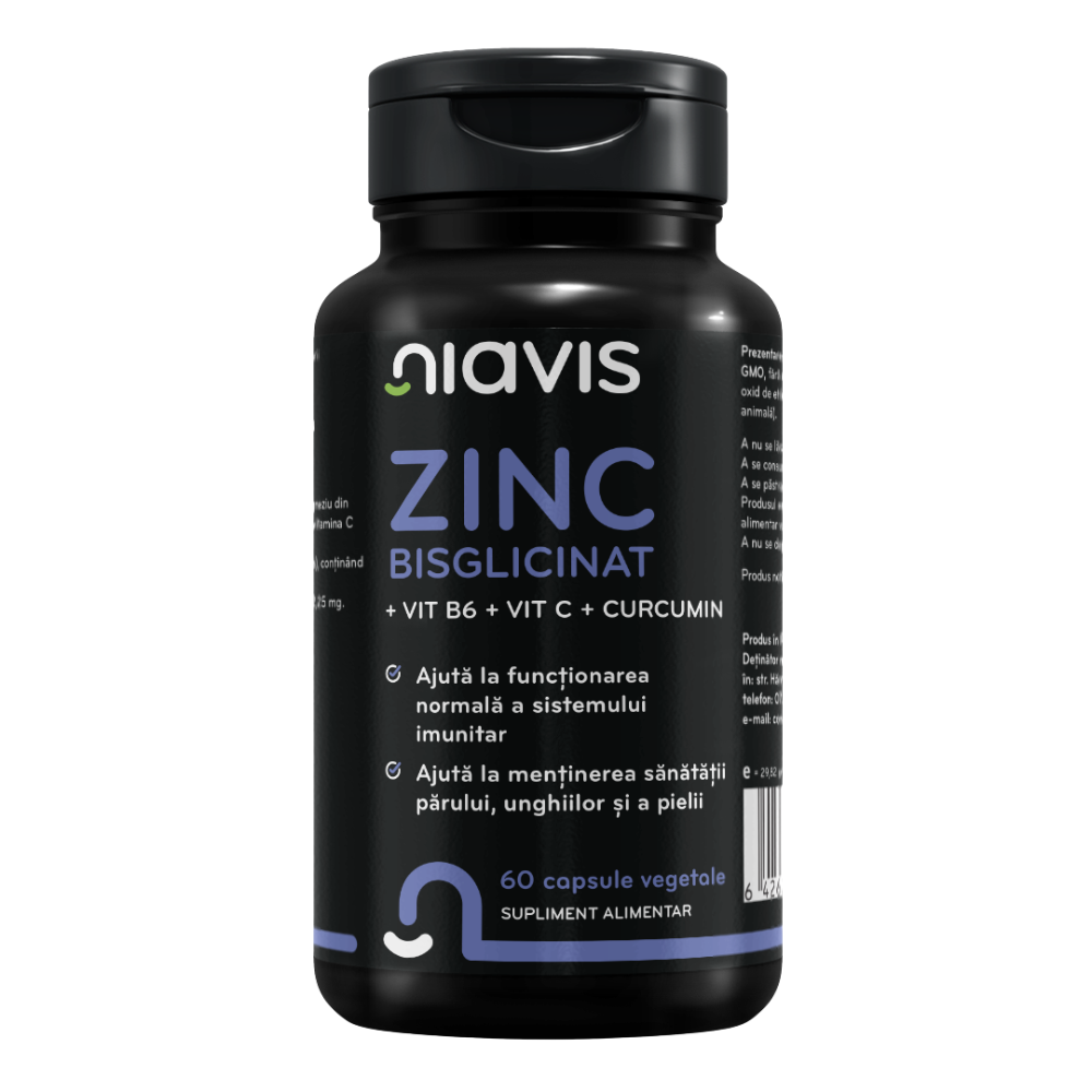 Zinc bisglicinat+Vit B6+Vit C+Curcumin, 60 capsule vegetale, Niavis