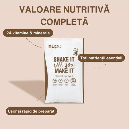 Inlocuitor total de dieta pentru controlul greutatii Diet Dessert, Chocolate, 12x32 g, Nupo 779716