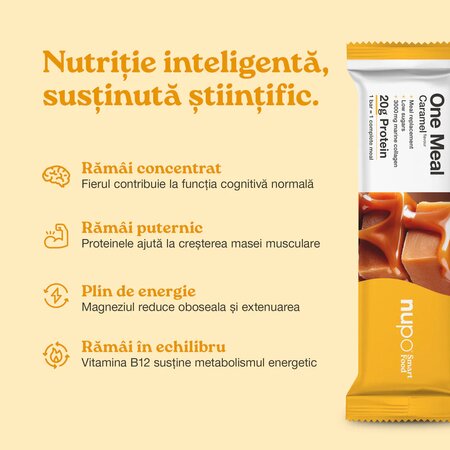 Inlocuitor de masa pentru controlul greutatii Baton One Meal, Caramel, 60 g, Nupo 779730