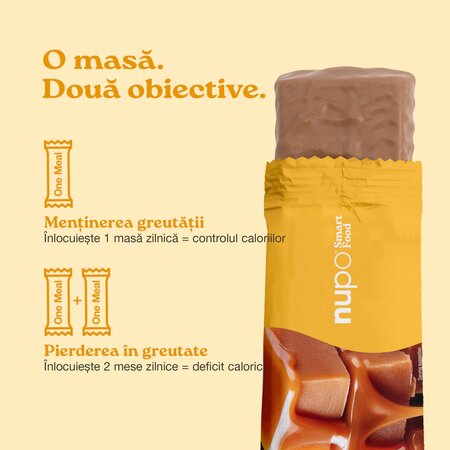 Inlocuitor de masa pentru controlul greutatii Baton One Meal, Caramel, 60 g, Nupo 779729