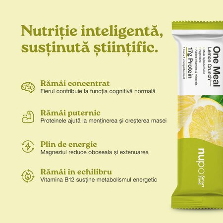 Inlocuitor de masa pentru controlul greutatii Baton One Meal, Lemon Crunch, 60 g, Nupo 779742