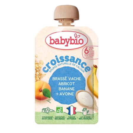 Pouch Bio cu lapte, caise, banane si ovaz, 6 luni+, 100 g, BabyBio