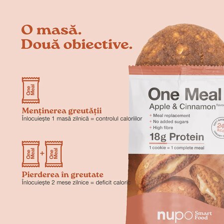 Inlocuitor de masa pentru controlul greutatii, Fursec moale copt, Apple & Cinnamon, 70 g, Nupo 780672