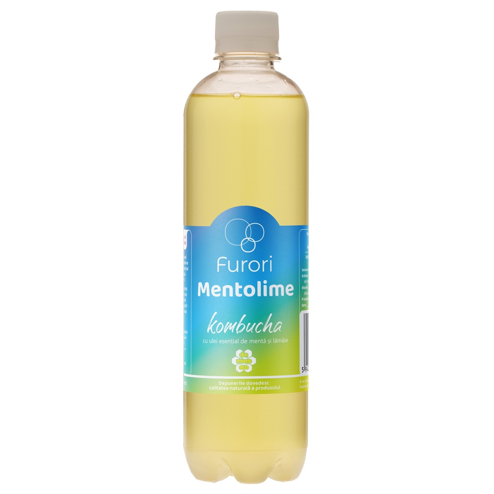 Bautura carbogazoasa pe baza de ceai Kombucha, menta si lamaie, 500 ml, Furori