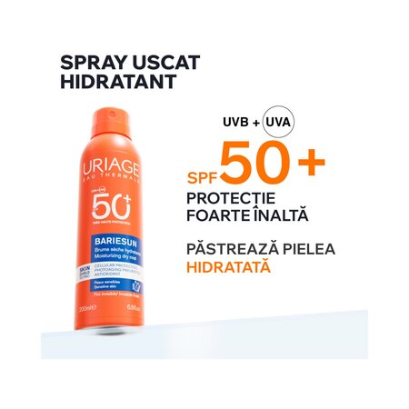 Spray uscat protectie solara SPF50+ Bariesun, 200 ml, Uriage 780840