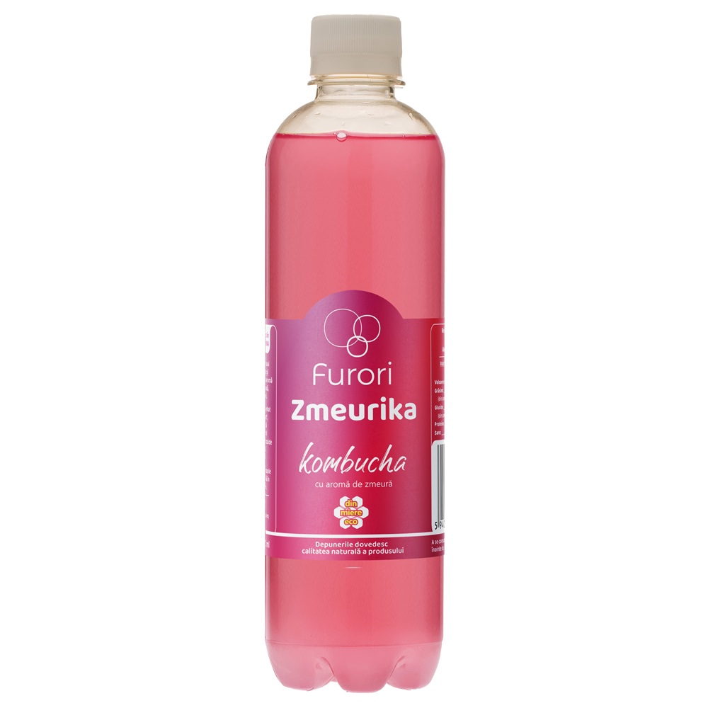 Bautura carbogazoasa pe baza de ceai Kombucha, Zmeura, 500 ml, Furori
