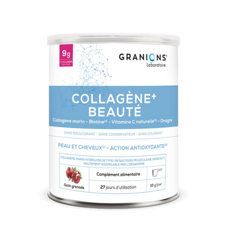 Pudra cu colagen marin si biotina pentru par si piele Collagene + Beaute, Rodie, 275 g, Granions