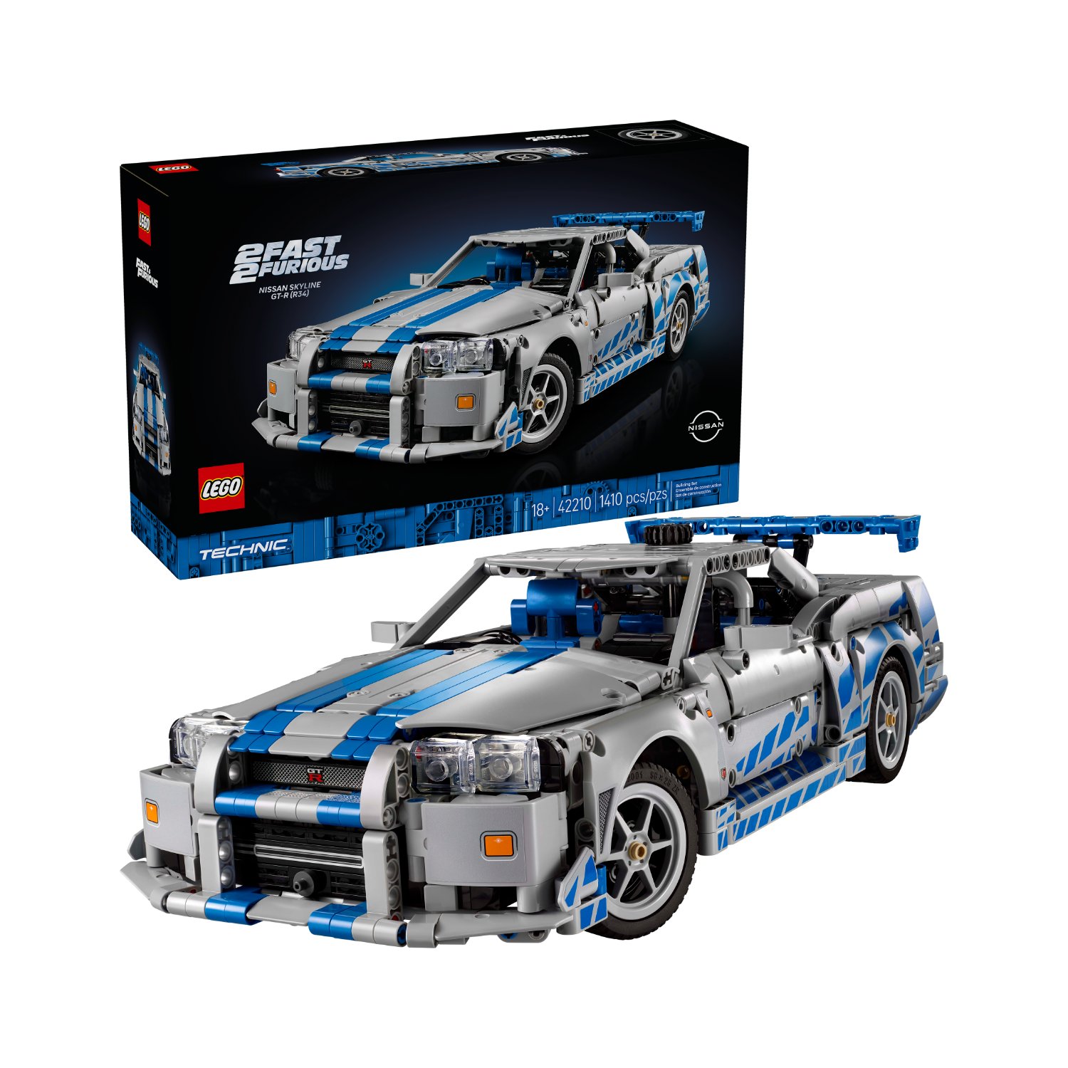 Masina Nissan Skyline GT-R (R34) din Mai furios, mai iute, 18 ani+, 42210, 1410 piese, Lego Technic
