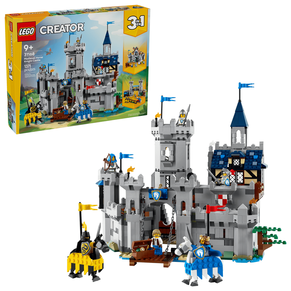 Castel medieval cu cai si cavaleri, 9 ani+, 31168, 1371 piese, Lego Creator 3in1