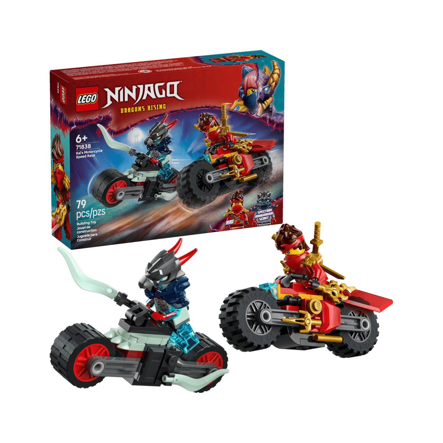 Cursa de viteza cu motocicleta lui Kai, 6 ani+, 71838, 79 piese, Lego Ninjago