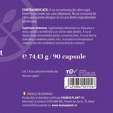 Magneziu Bisglicinat + Vitamina B6, 90 capsule vegetale, Faunus Plant 782129