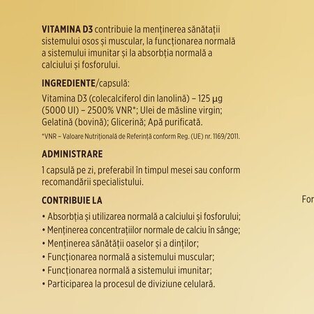 Vitamina D3, 5000 UI, 30 capsule moi, Faunus Plant 782158