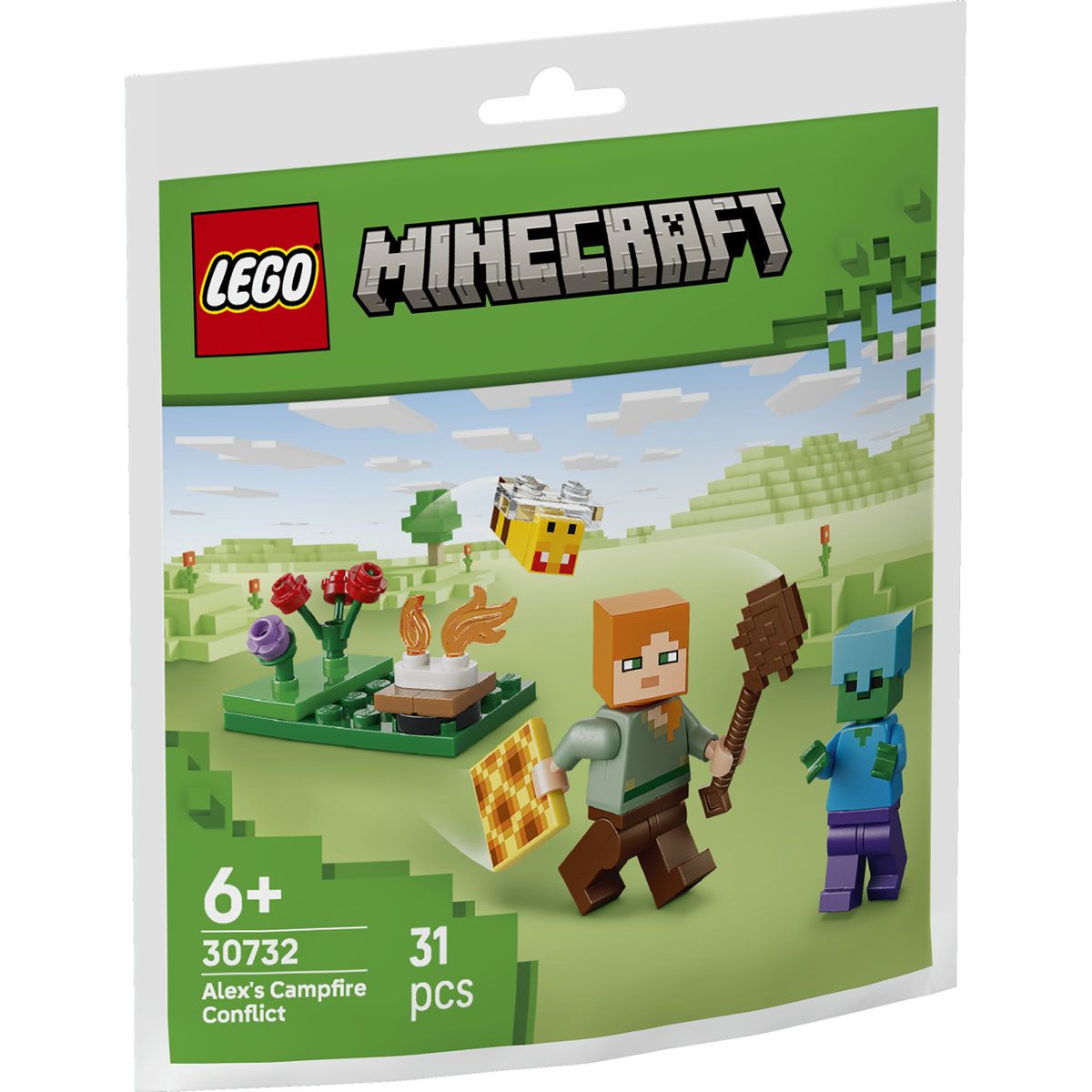 Conflict la focul de tabara al lui Alex, 6 ani+, 30732, 31 piese, Lego Minecraft