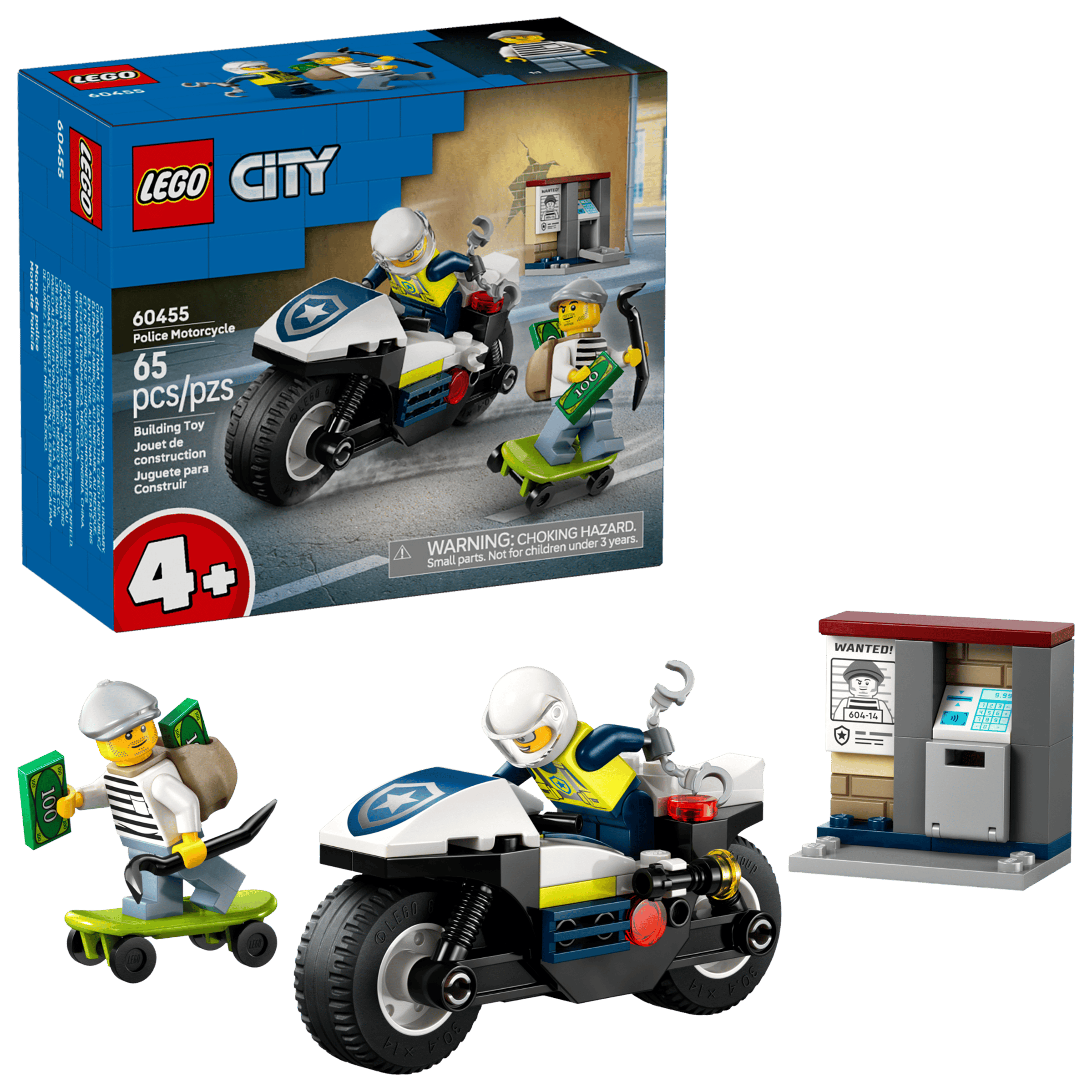 Urmarire cu motocicleta de politie, 4 ani+, 60455, 65 piese, Lego City