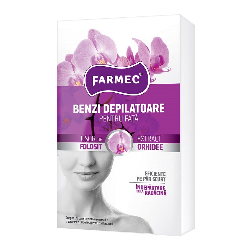 Benzi depilatoare cu extract de orhidee pentru fata, 20 benzi, Farmec