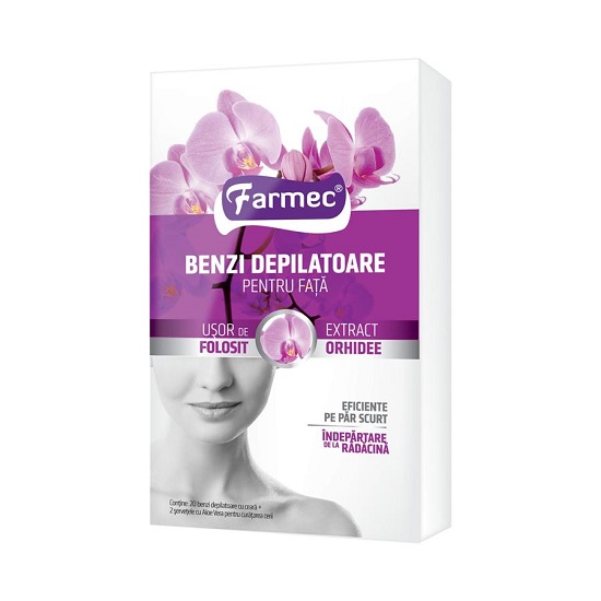 Benzi depilatoare cu extract de orhidee pentru fata, 20 benzi, Farmec