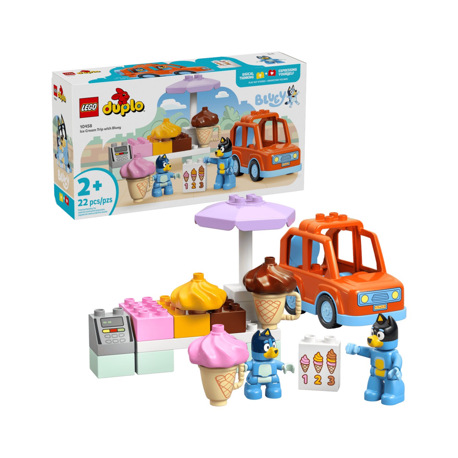 Vizita cu Blue la furgoneta de inghetata, 2 ani+, 10458, 22 piese, Lego Duplo