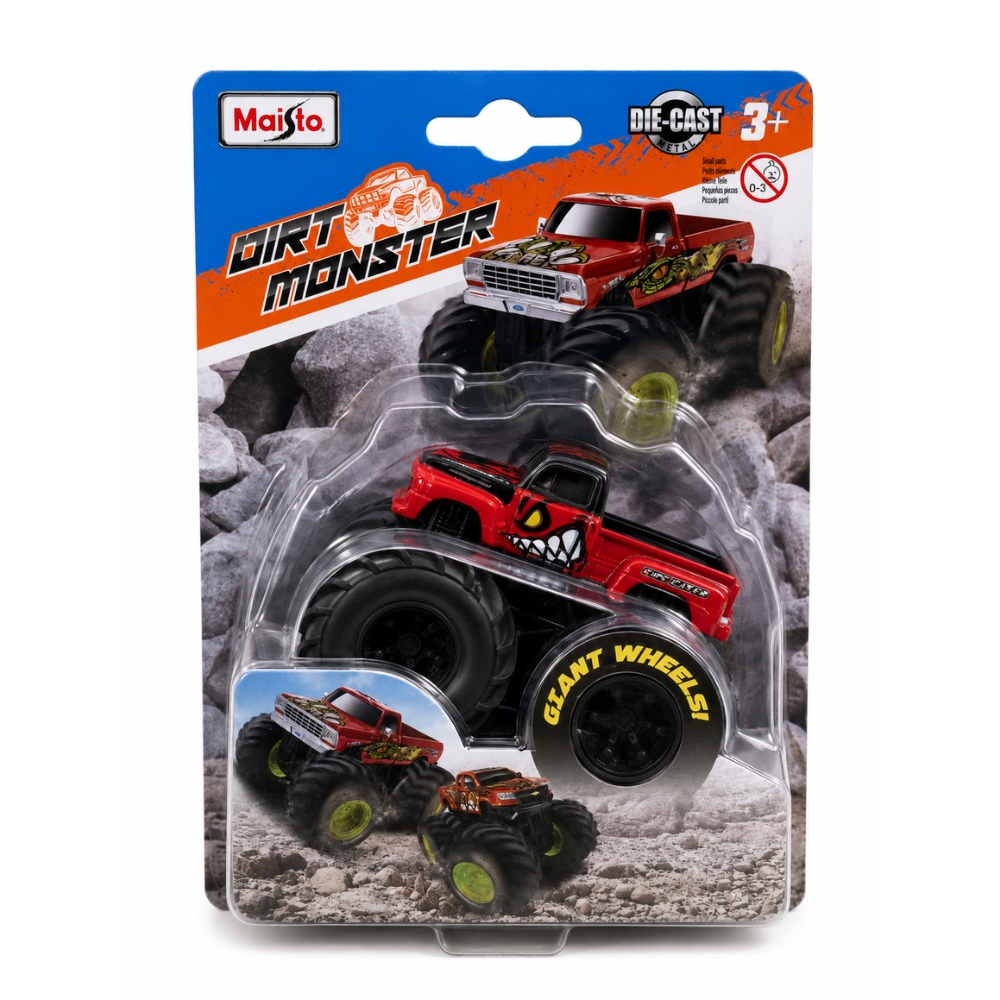 Masinuta metalica  Dirt Monster cu roti mari, 7.5 cm, 3 ani+