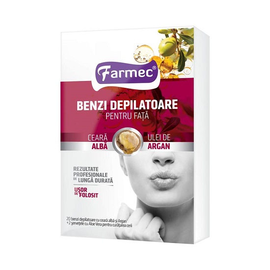 Benzi depilatoare pentru fata cu ulei de argan, 20 benzi, Farmec