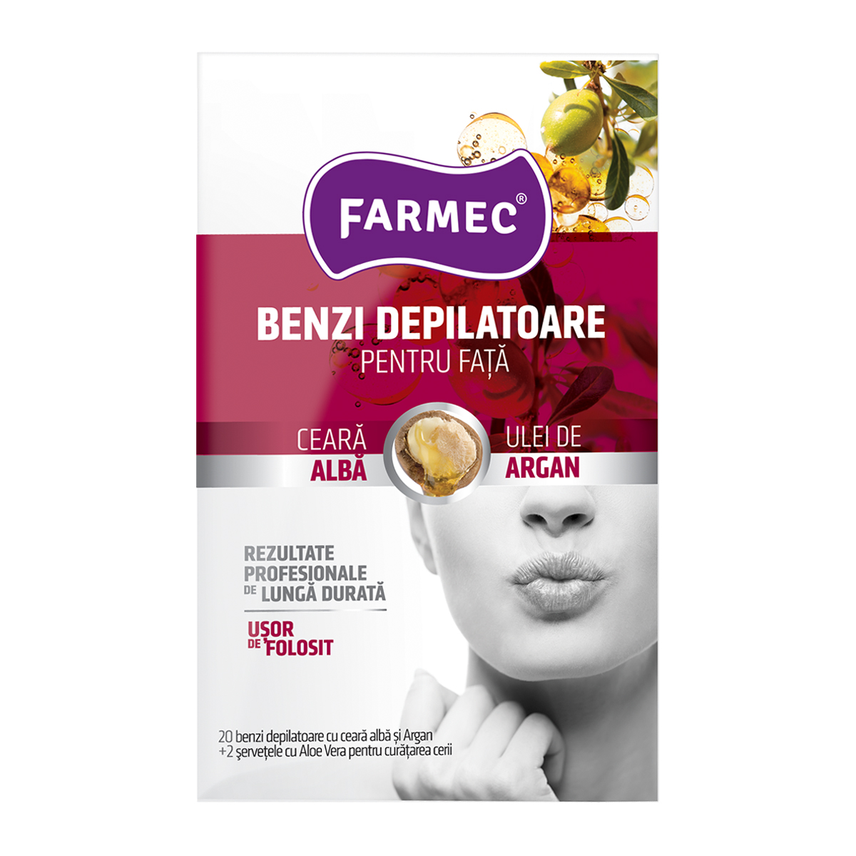 Benzi depilatoare pentru fata cu ulei de argan, 20 benzi, Farmec