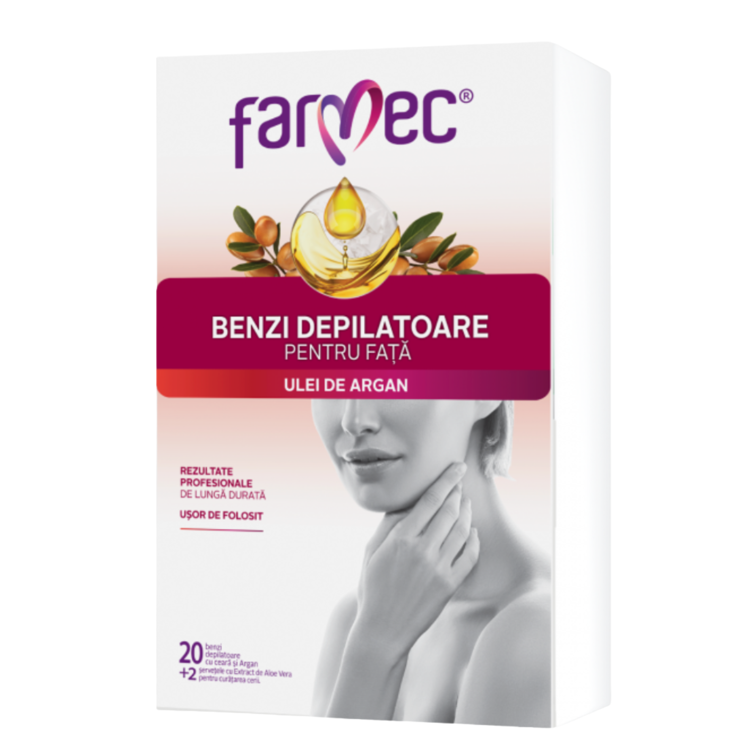 Benzi depilatoare pentru fata cu ulei de argan, 20 benzi, Farmec