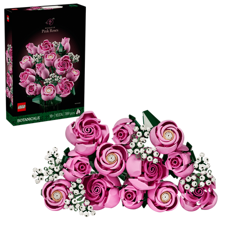 Buchet de trandafiri roz Botanicals, +18 ani, 10374, 789 piese, Lego