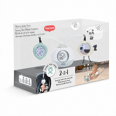 Carusel Muzical mobil 2 in 1, Tummy Time - Black & White Decor, 0 luni+, Tiny Love 783201