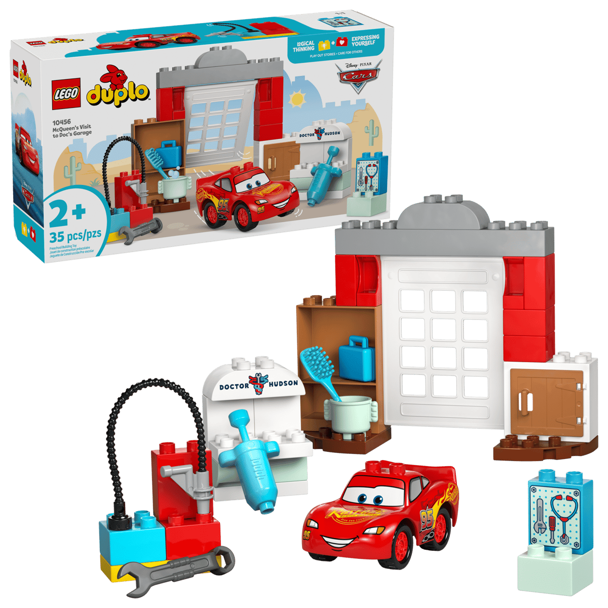 Vizita lui Mcqueen la garajul lui Doc Duplo, 2 ani, 10456, 35 piese, Lego